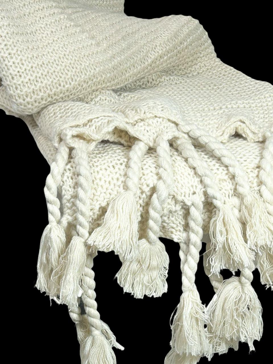 Manta Decorativa Fraza Tejida Beige