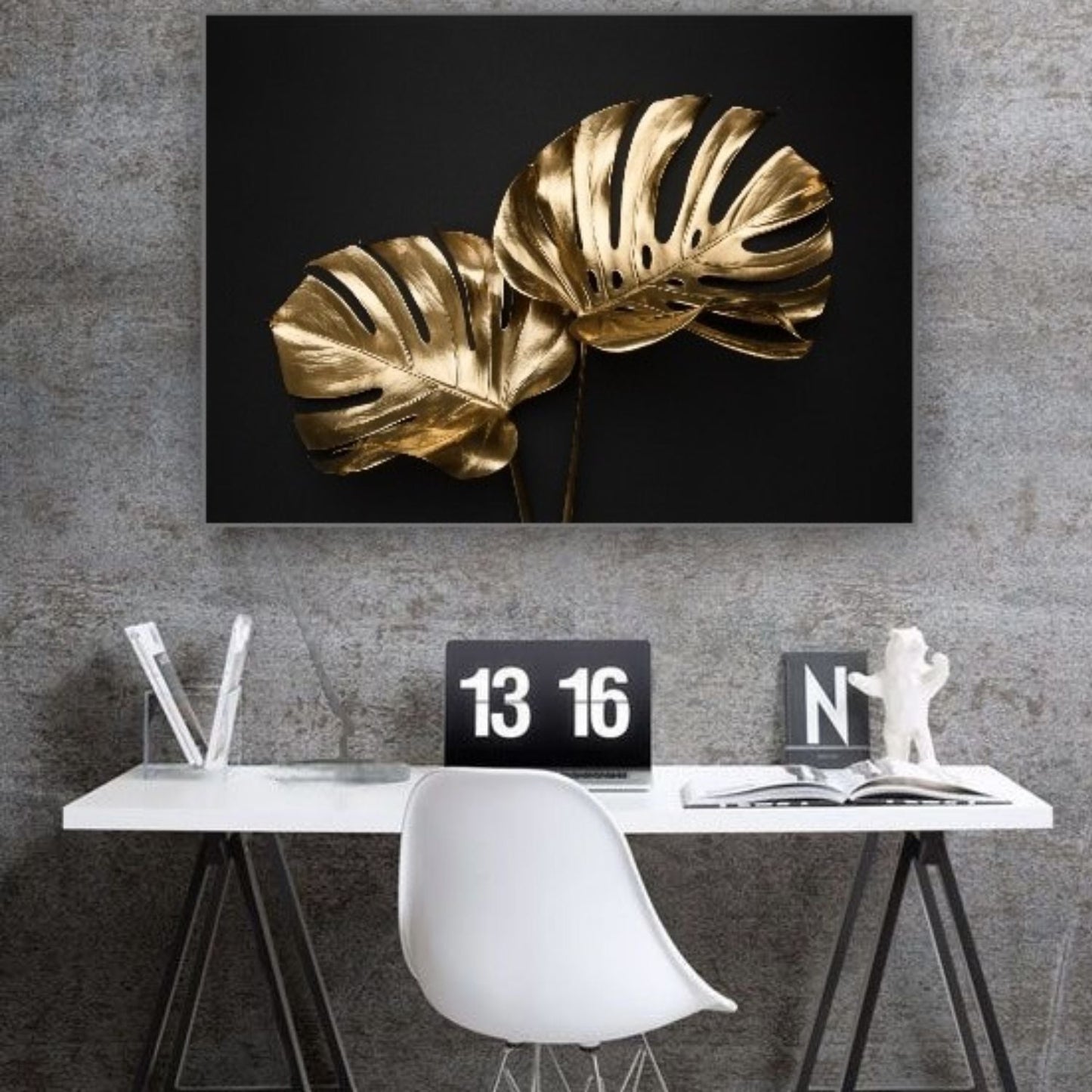 Cuadro Decorativo tipo Marmol Planta Mostera Gold 50 x 70