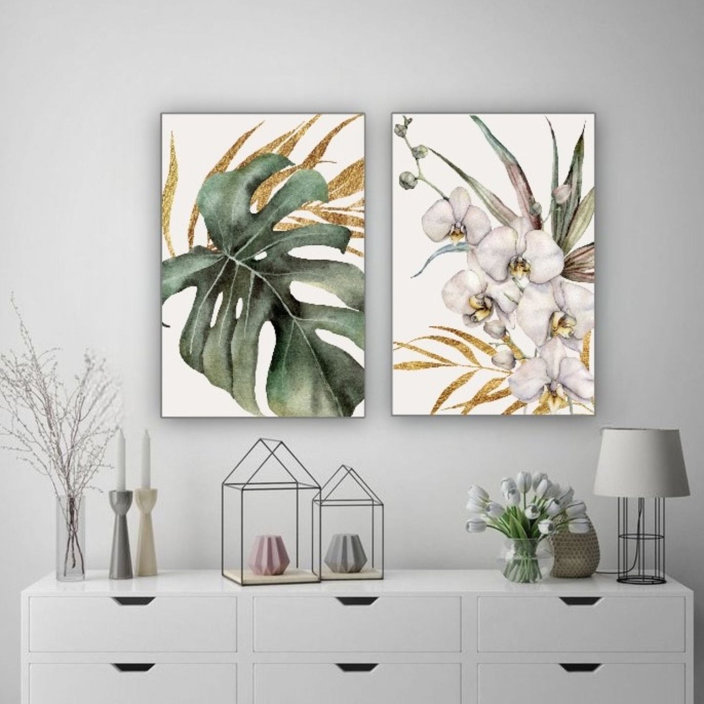 Cuadro Decorativo tipo Marmol Planta Orquidea Gold 120 x 90