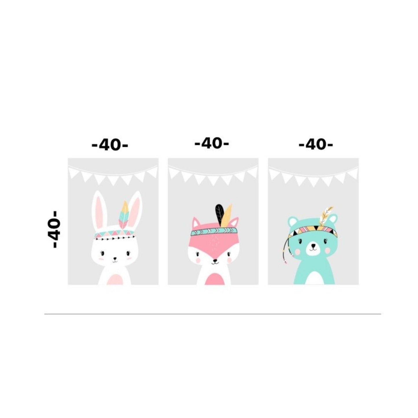 Cuadro Decorativo tipo Marmol Triptico Indio Kids 3 Unidades 40 x 40