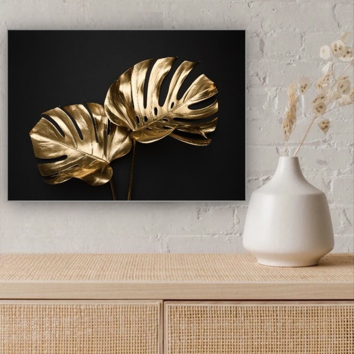 Cuadro Decorativo tipo Marmol Planta Mostera Gold 40 x 40
