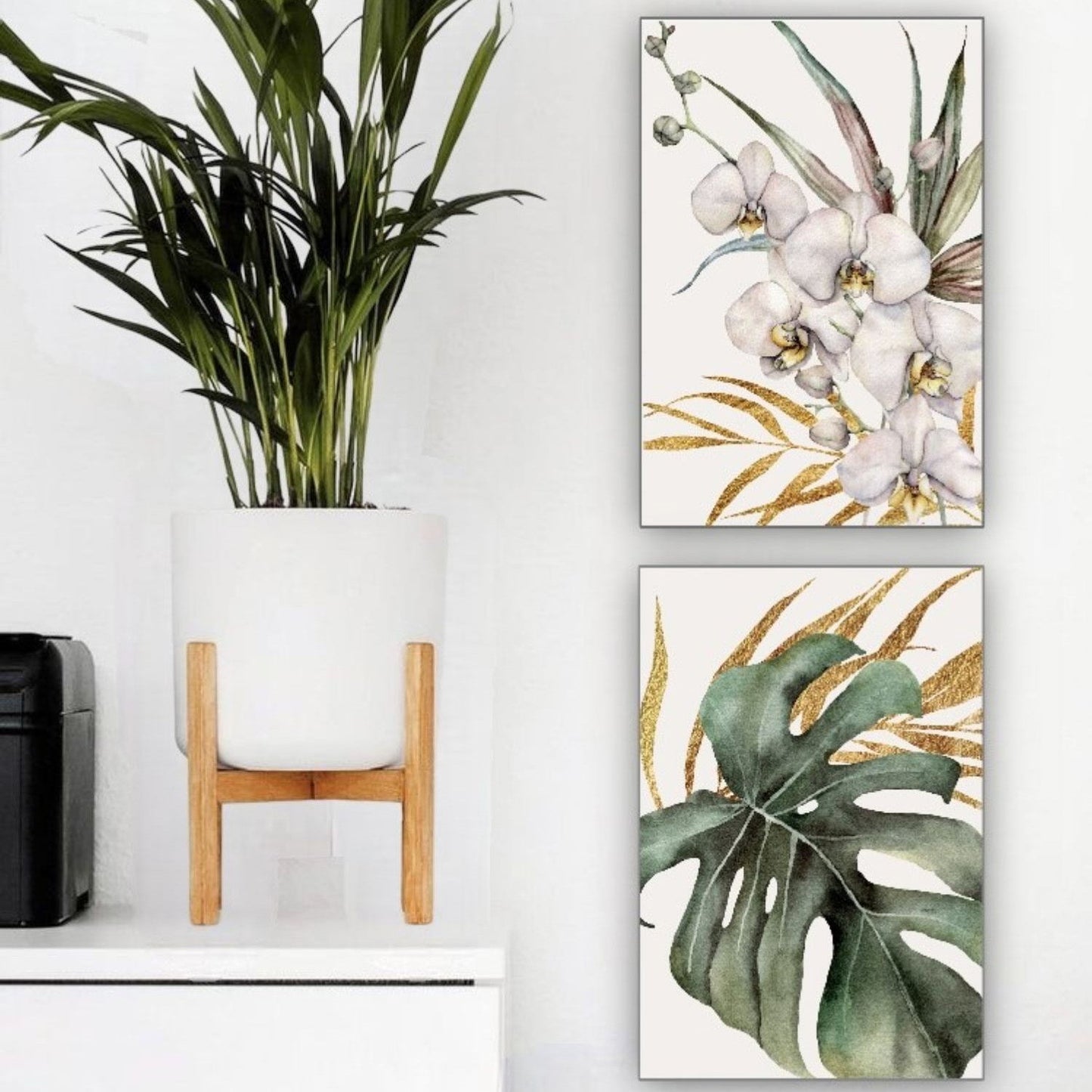 Cuadro Decorativo tipo Marmol Planta Orquidea Gold 40 x 40
