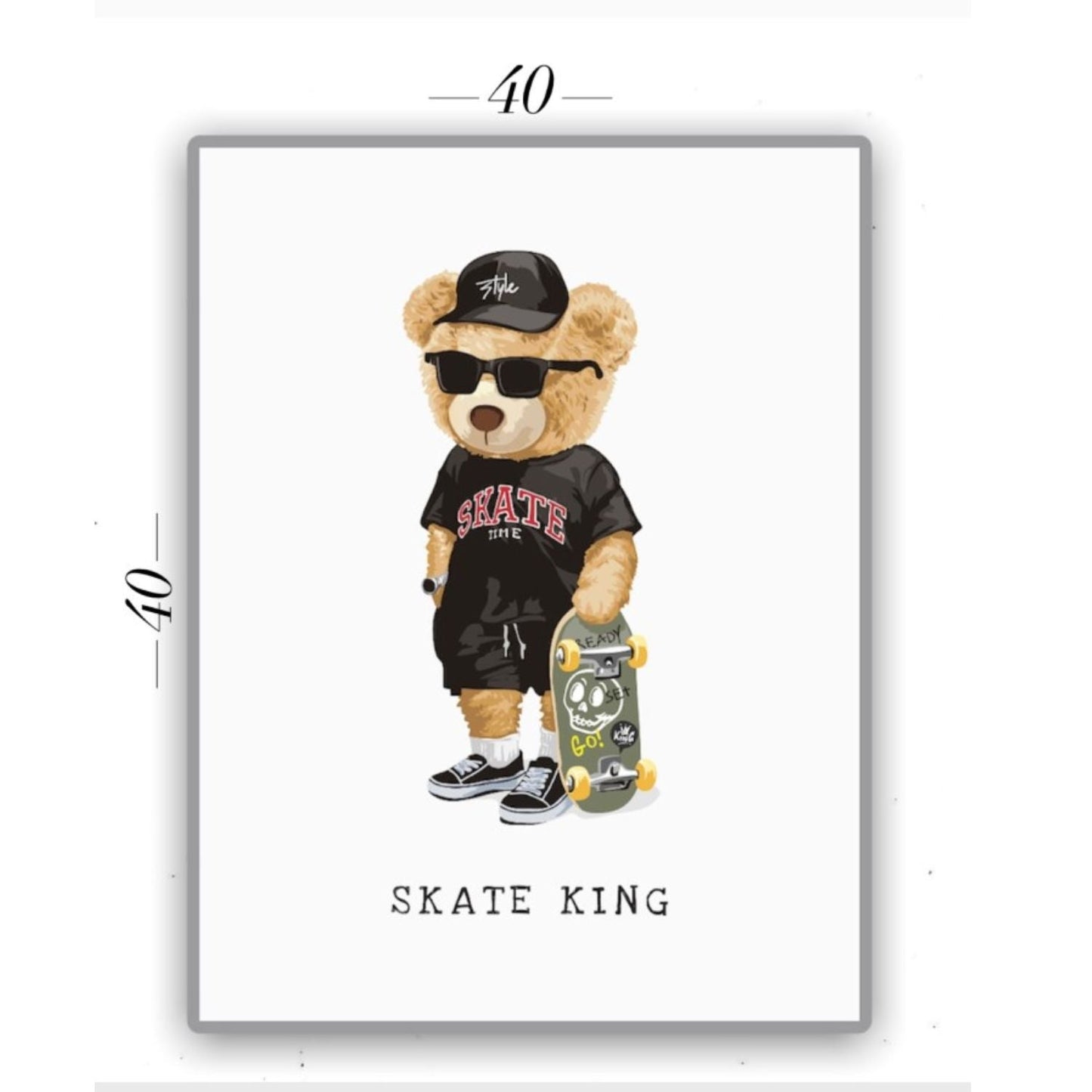 Cuadro Decorativo tipo Marmol Oso Skate King 40 x 40