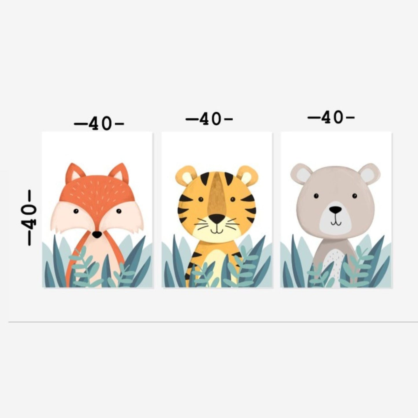 Cuadro Decorativo tipo Marmol Triptico Animales Kids 3 Unidades 40 x 40