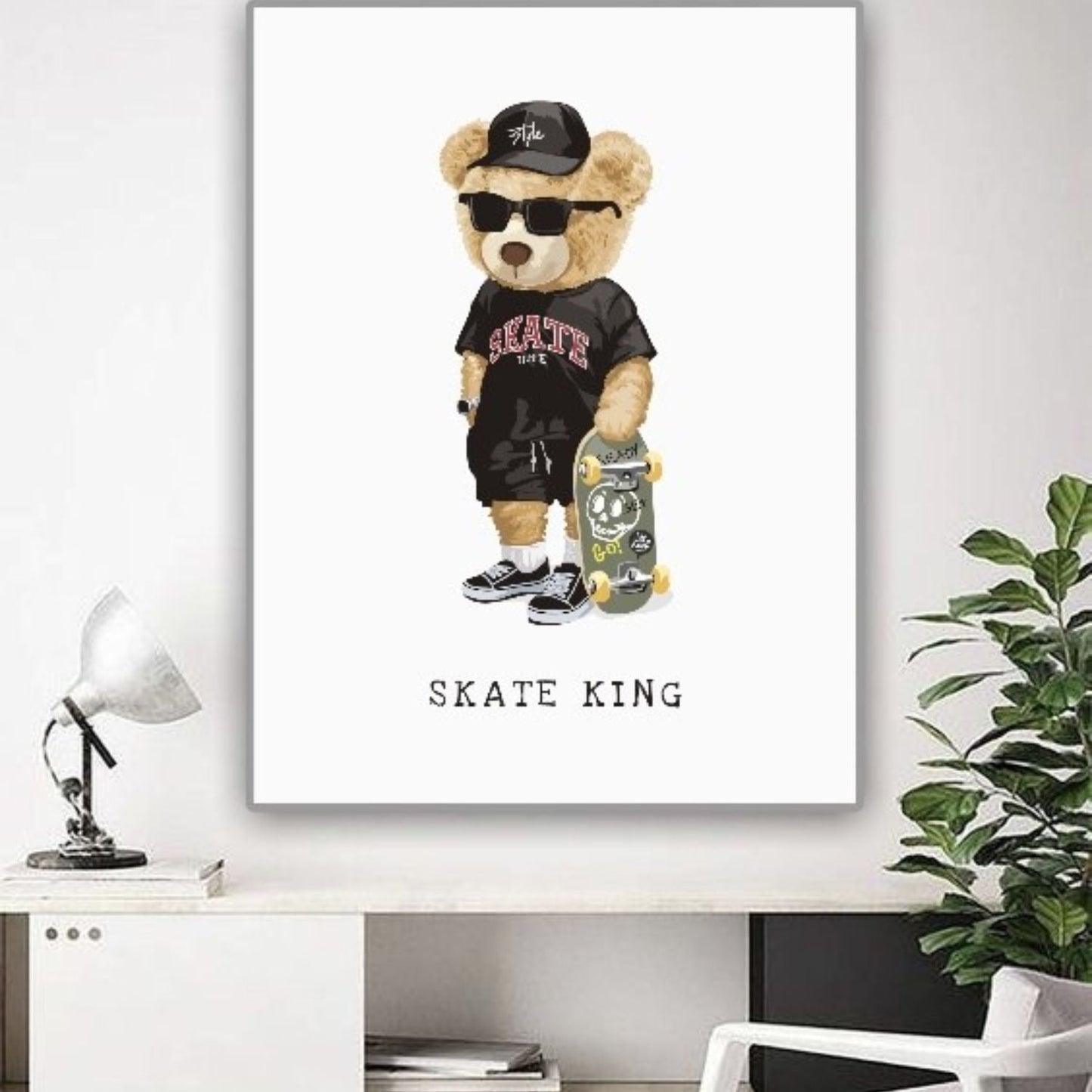 Cuadro Decorativo tipo Marmol Oso Skate King 70 x 50