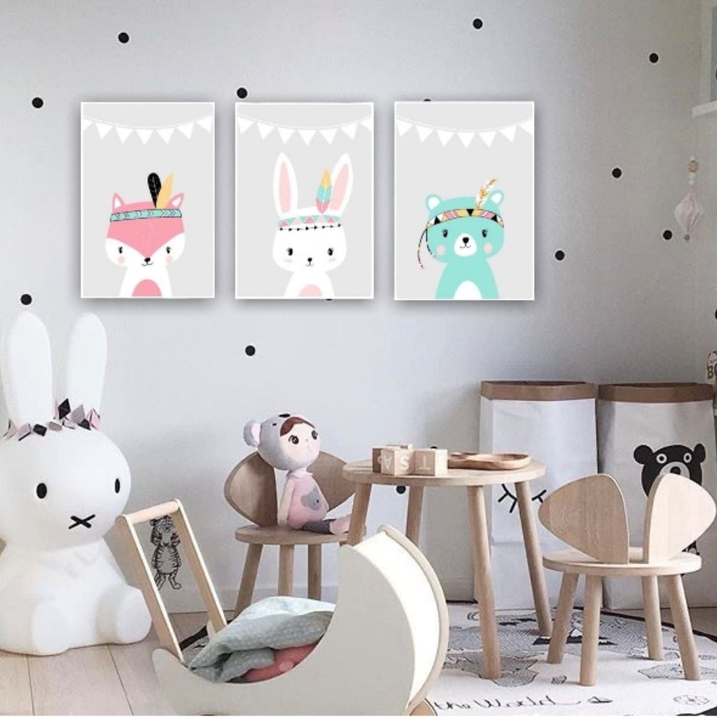 Cuadro Decorativo tipo Marmol Triptico Indio Kids 3 Unidades 40 x 40