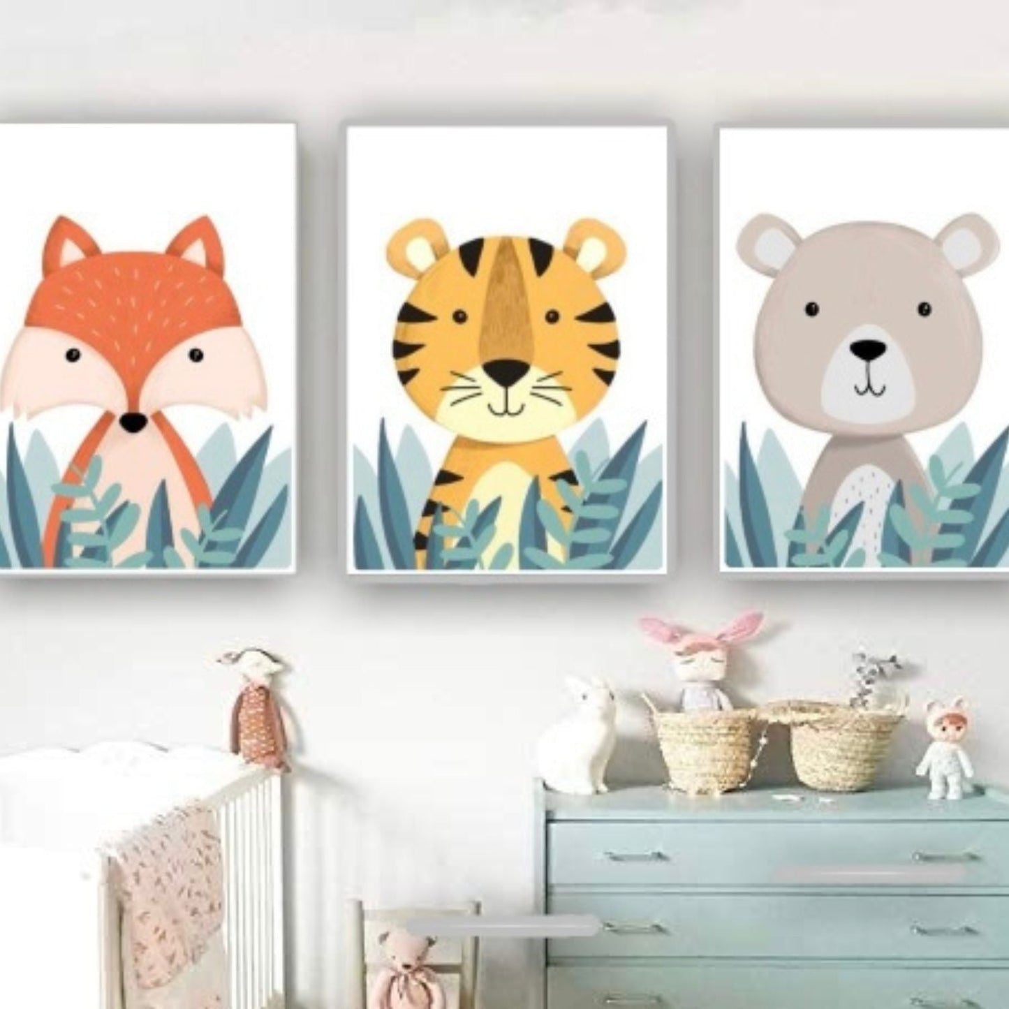 Cuadro Decorativo tipo Marmol Triptico Animales Kids 3 Unidades 70 x 50