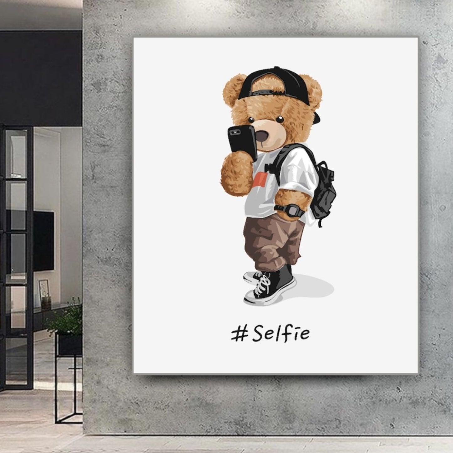Cuadro Decorativo tipo Marmol Oso Selfie 180 x 120