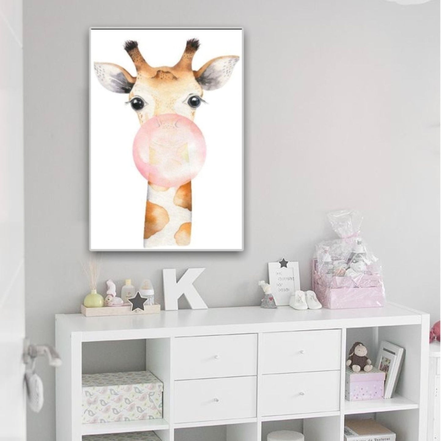 Cuadro Decorativo tipo Marmol Jirafa Chicle Kids 70 x 50