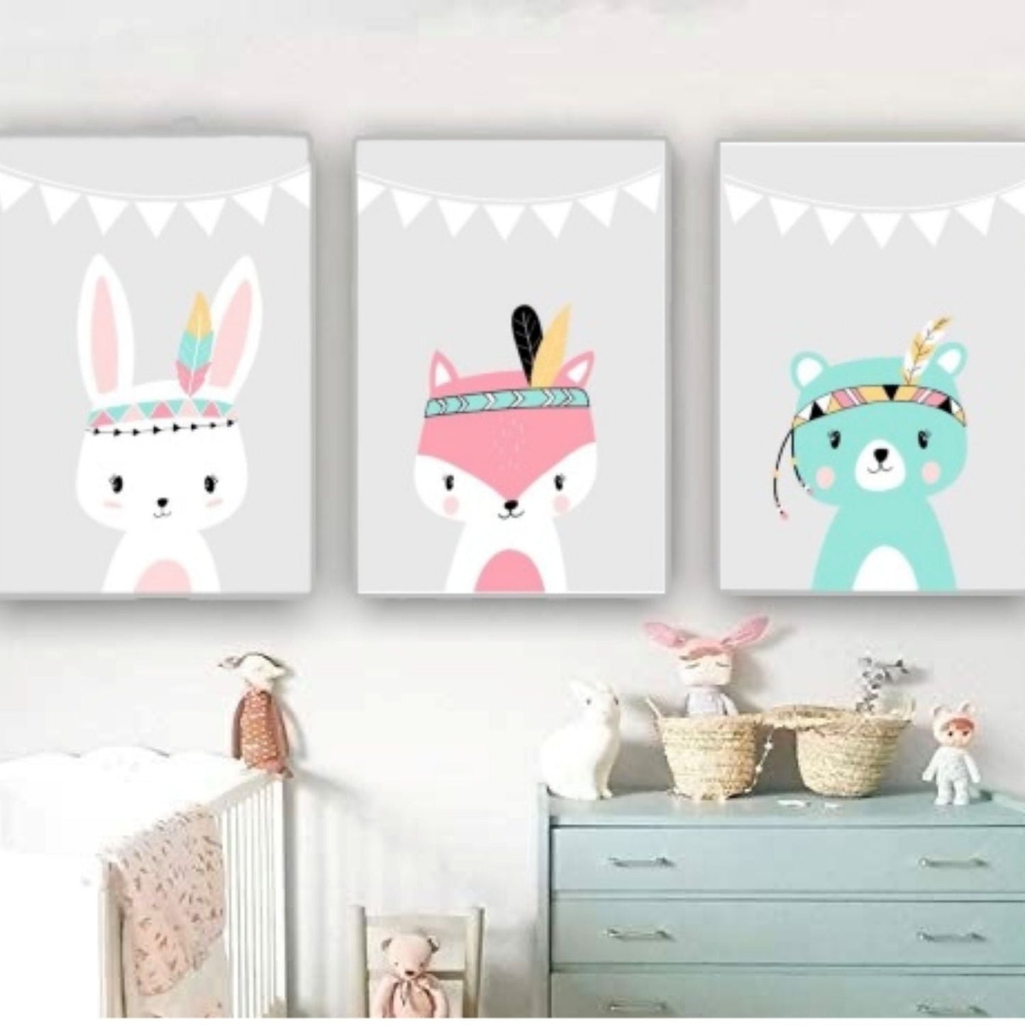 Cuadro Decorativo tipo Marmol Triptico Indio Kids 3 Unidades 70 x 50