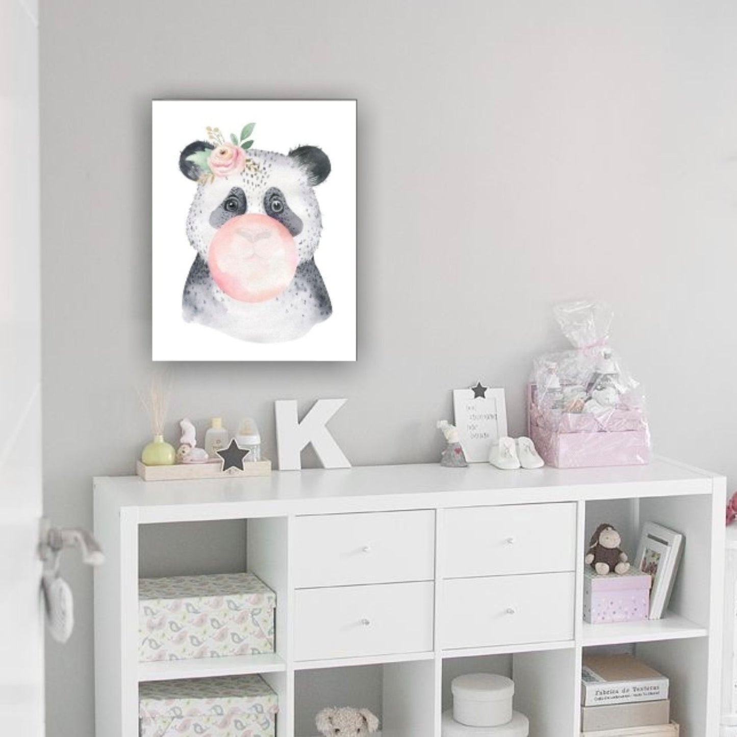 Cuadro Decorativo tipo Marmol Oso Panda Kids 40 x 40