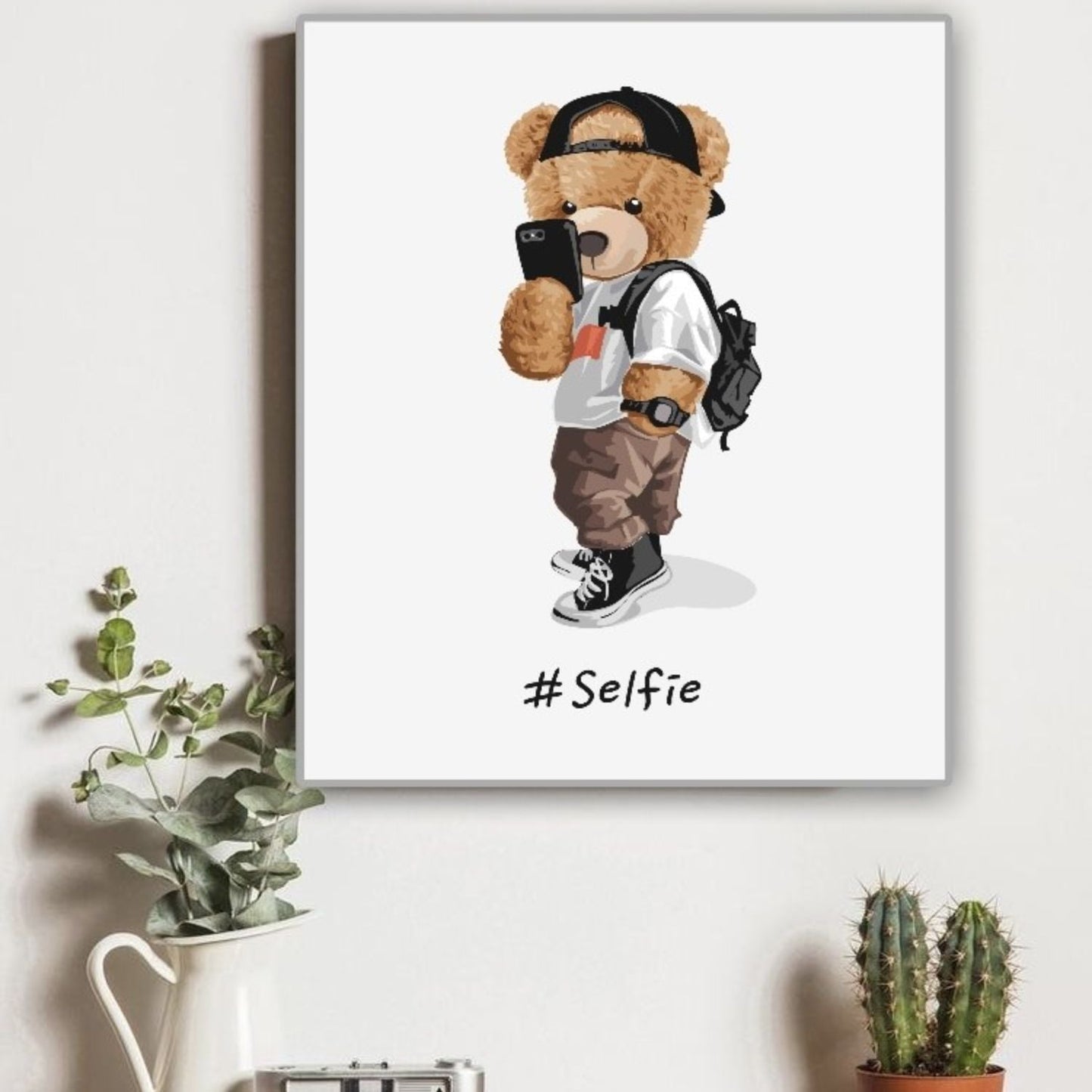Cuadro Decorativo tipo Marmol Oso Selfie 40 x 40