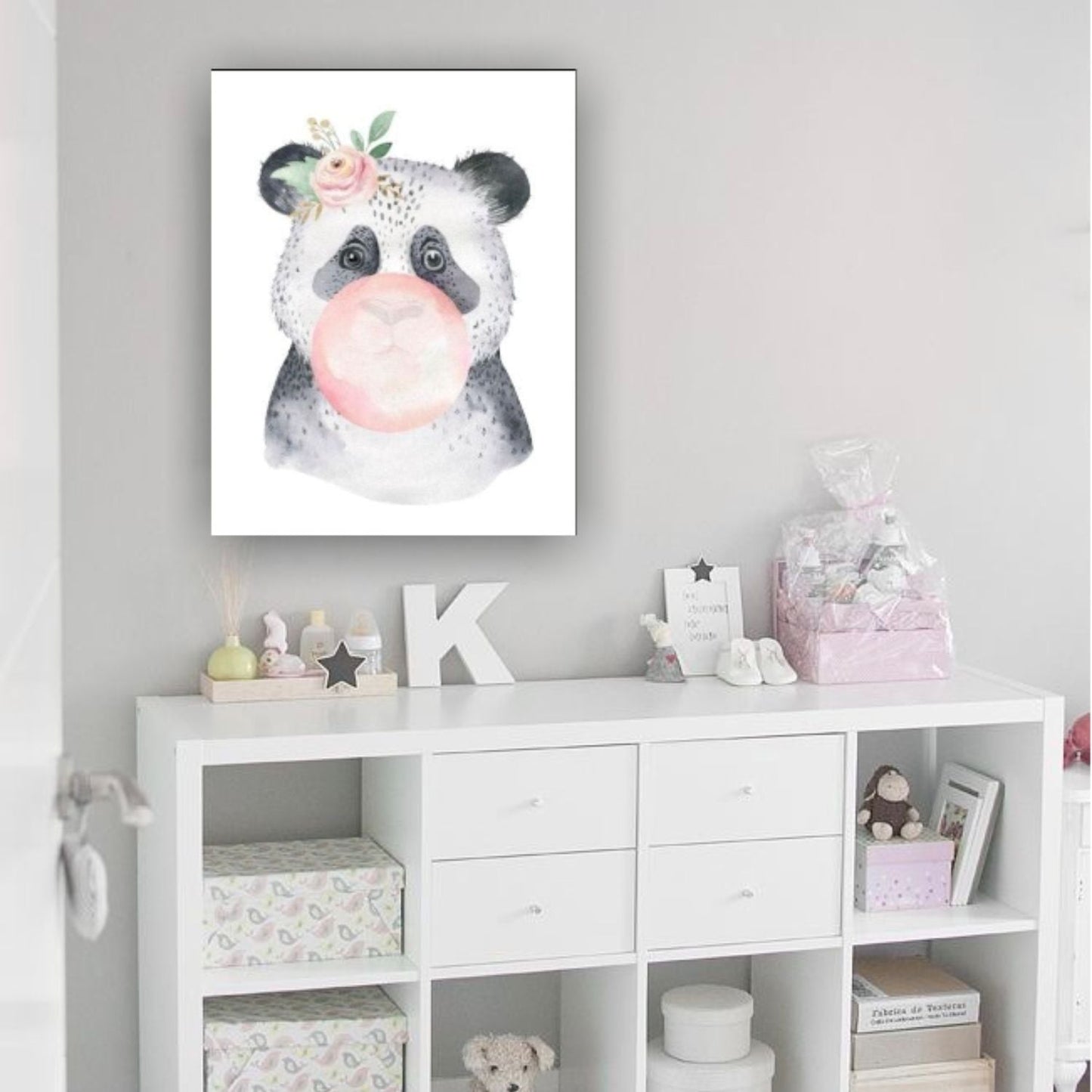 Cuadro Decorativo tipo Marmol Oso Panda Chicle Kids 70 x 50