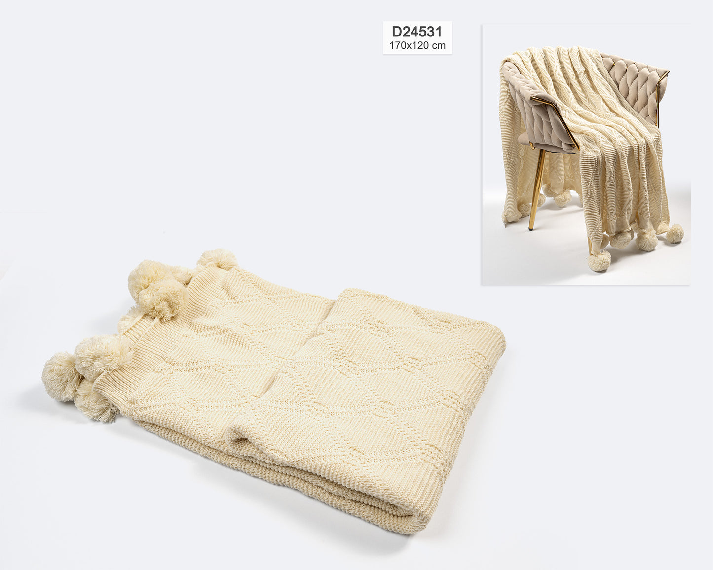 Manta Decorativa o Pie de Cama Marfil