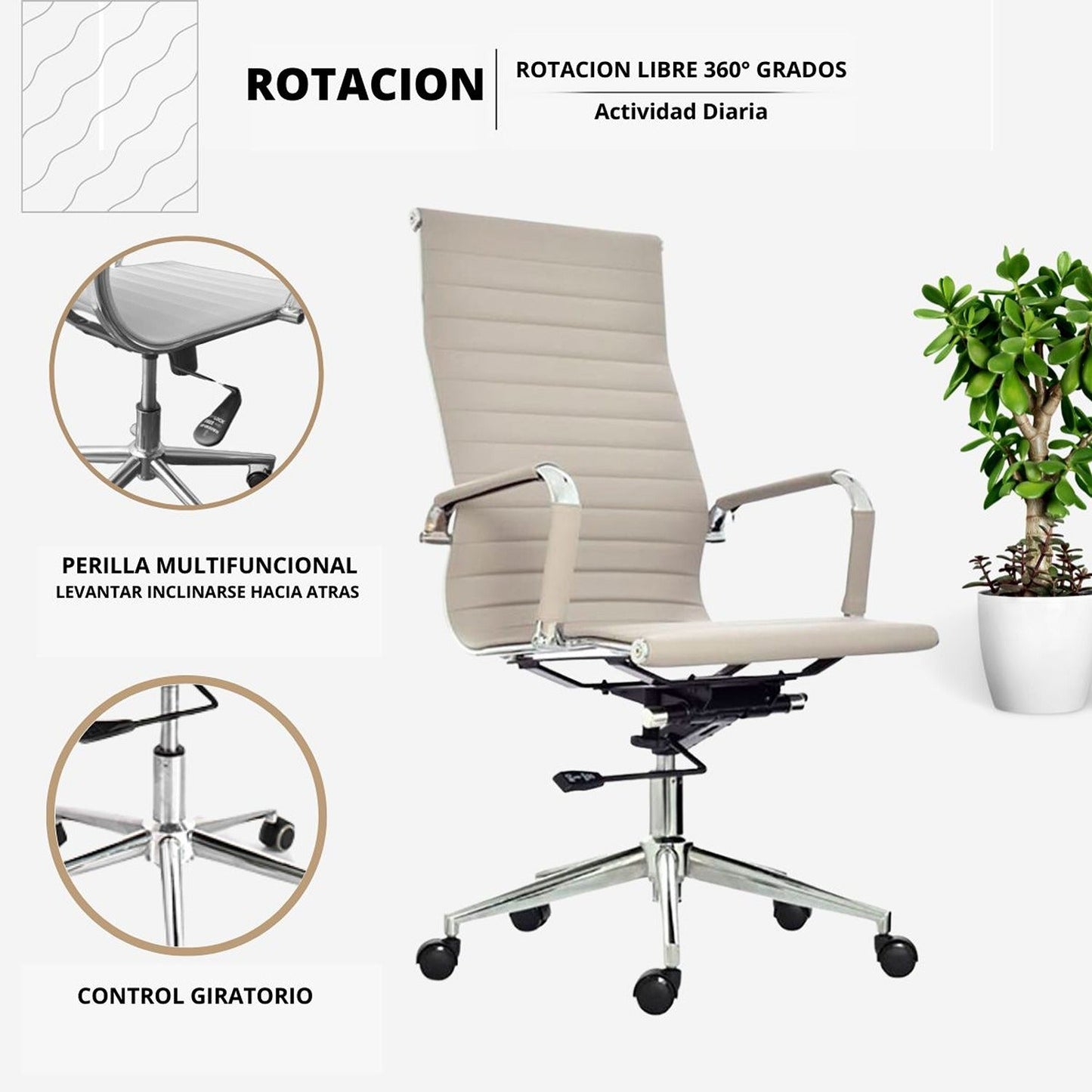 Silla De Oficina Alta Beige
