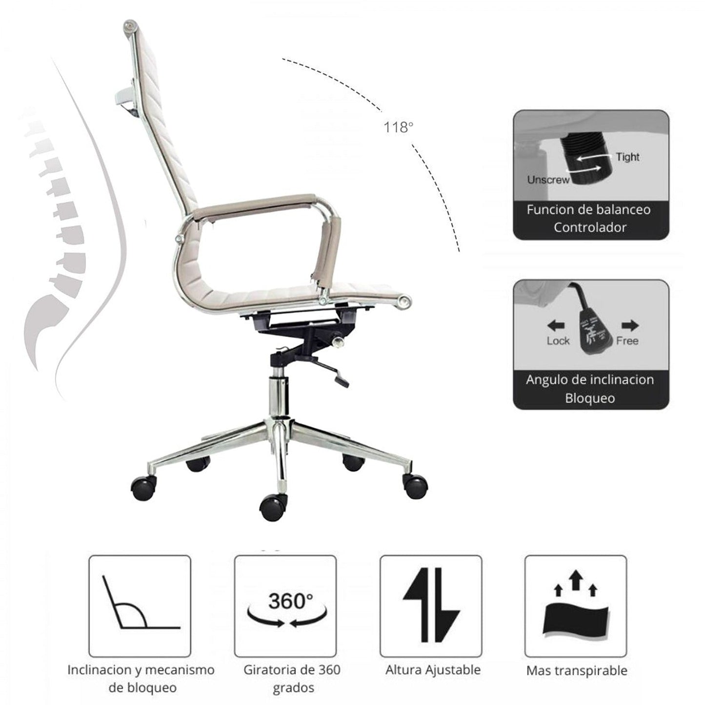 Silla De Oficina Alta Beige