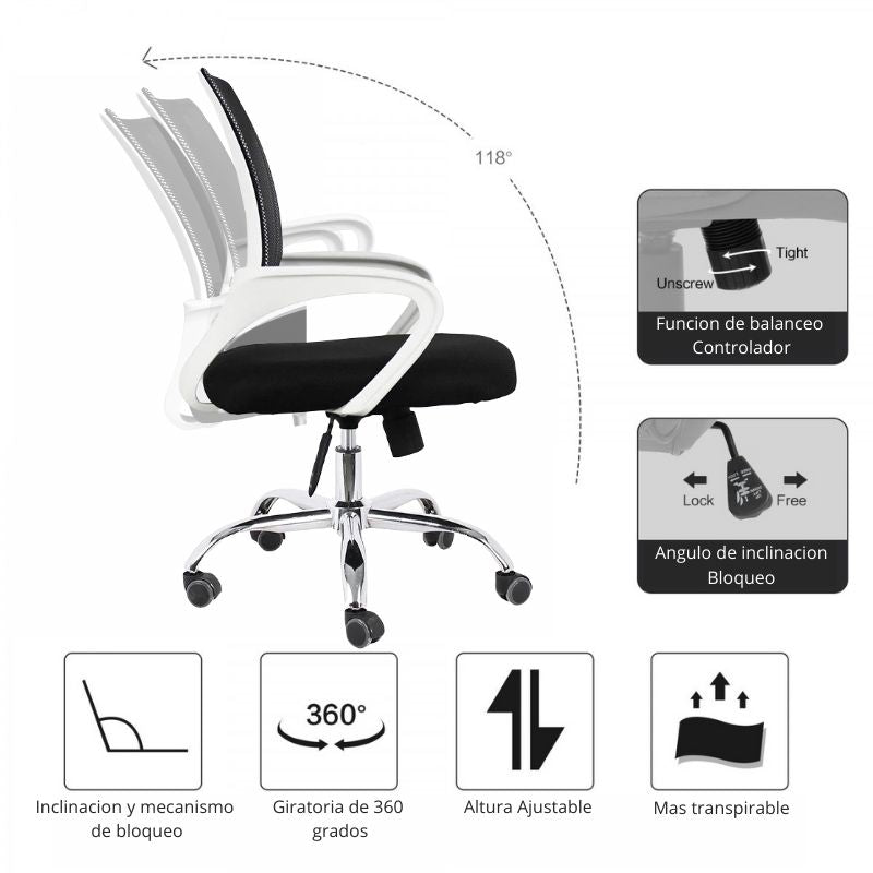 Silla De Oficina Berlin Premium Negro Blanco