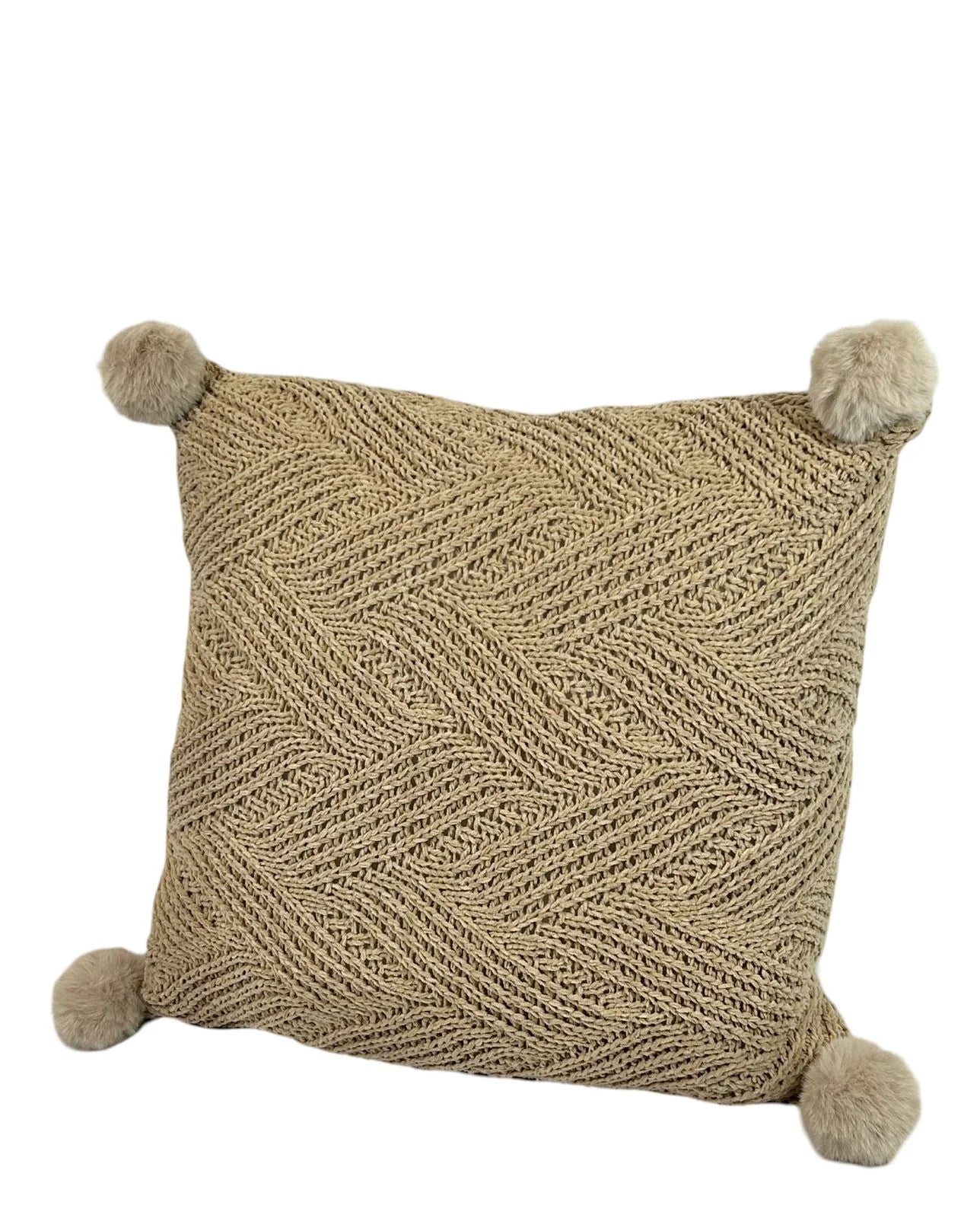 Cojin Decorativo Tejido Hilos Camel Borlas