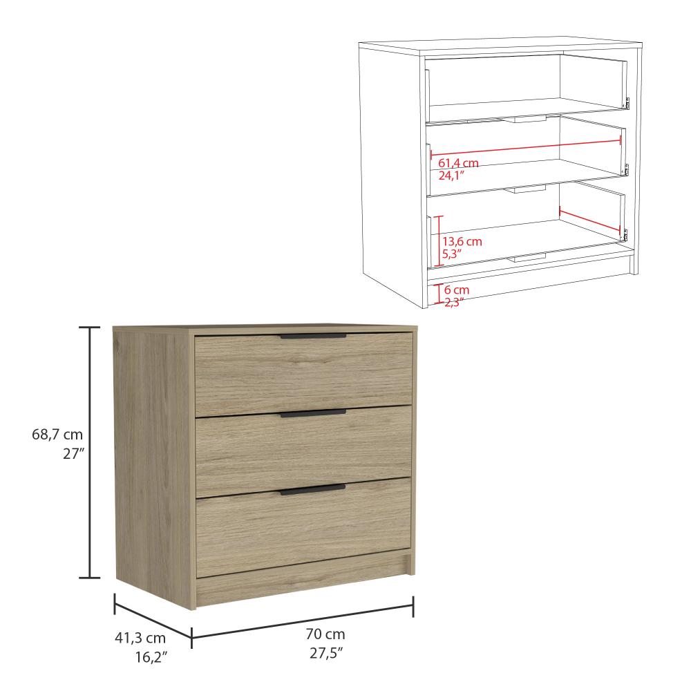 Comoda 3 Cajones Treviso Rovere + Blanco