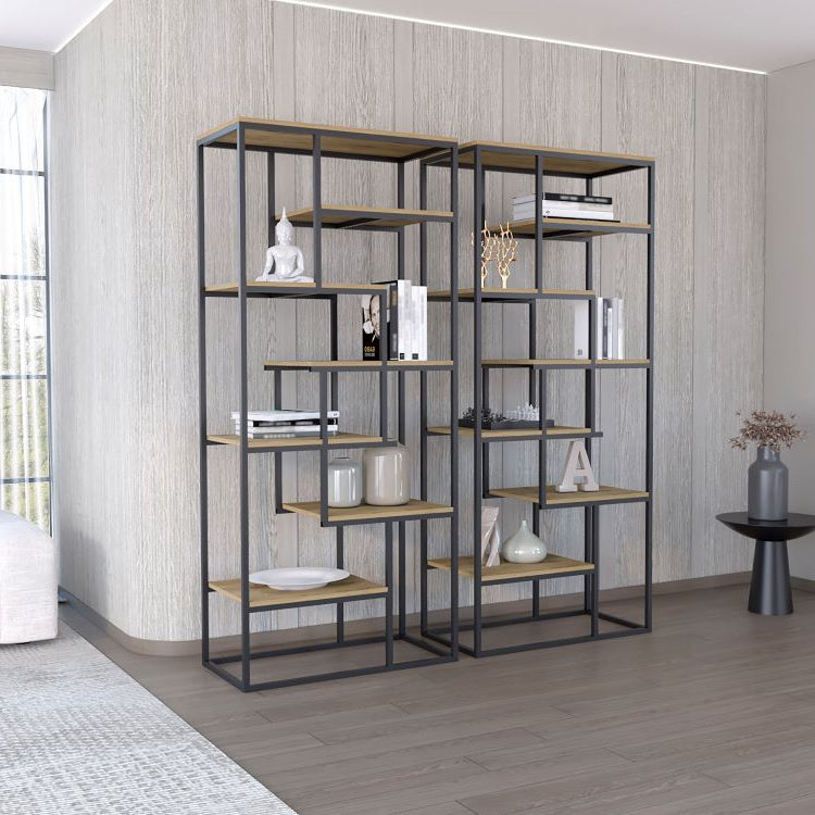 Estantería showy, Macadamia y Negro, Con entrepaños y Diseño Moderno