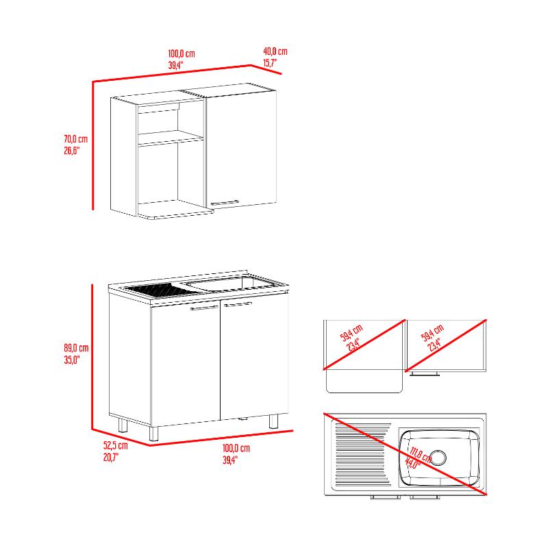 Cocina Integral Napoles Nogal y Blanco con Mesón Derecho
