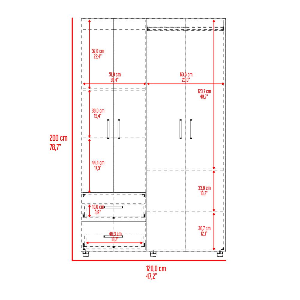 Closet Palermo 2 Cajones Niebla Blanco