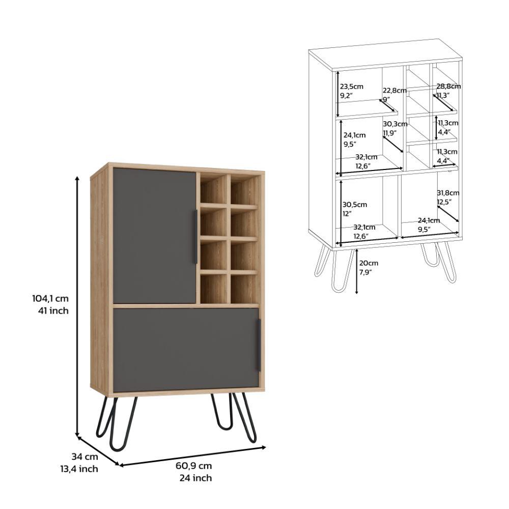Bar Bajo Vany, Miel y Plata Oscuro, con Espacio Para Almacenar Botellas y Copas de Vino