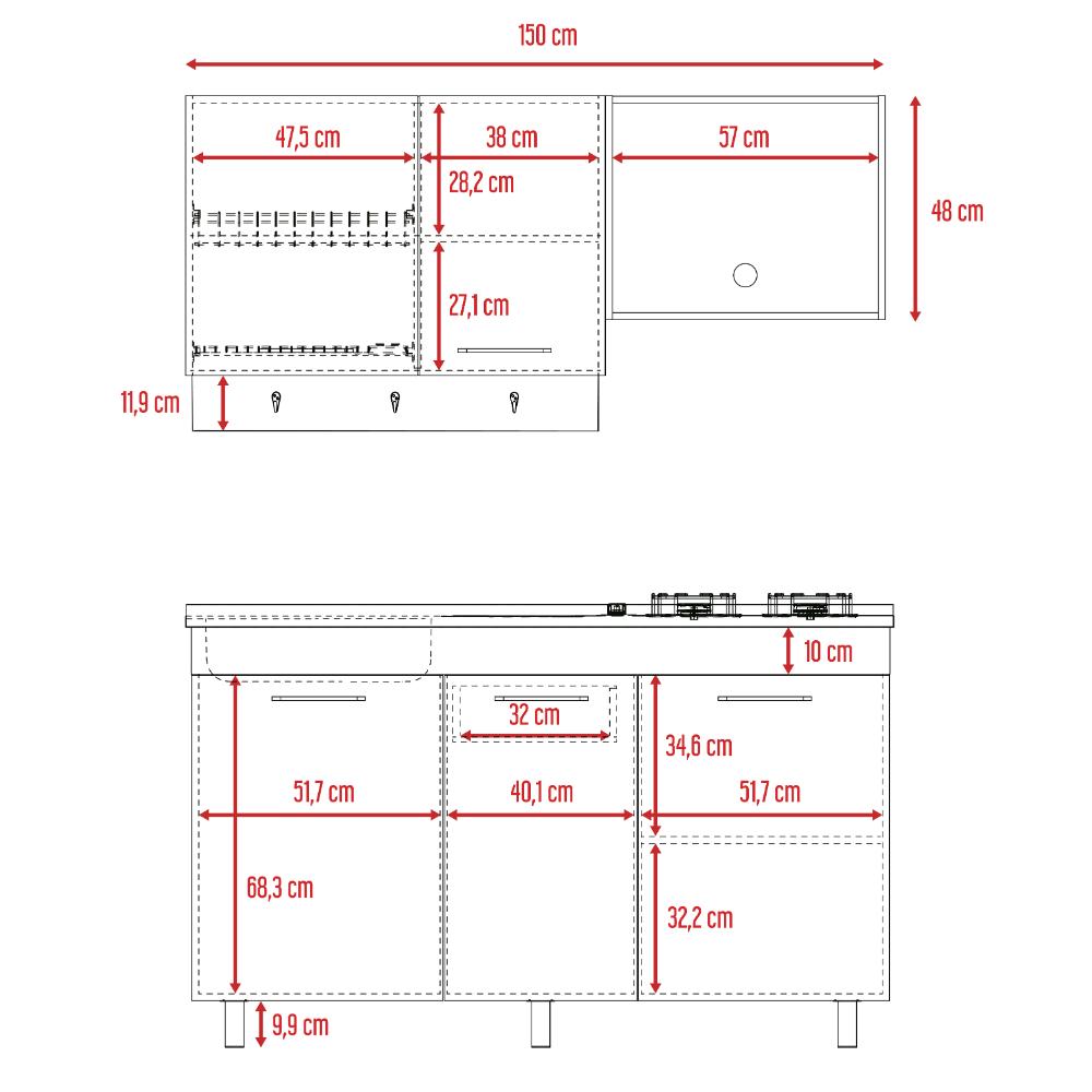 Cocina Integral Lumina Moreno y Blanco sin Mesón