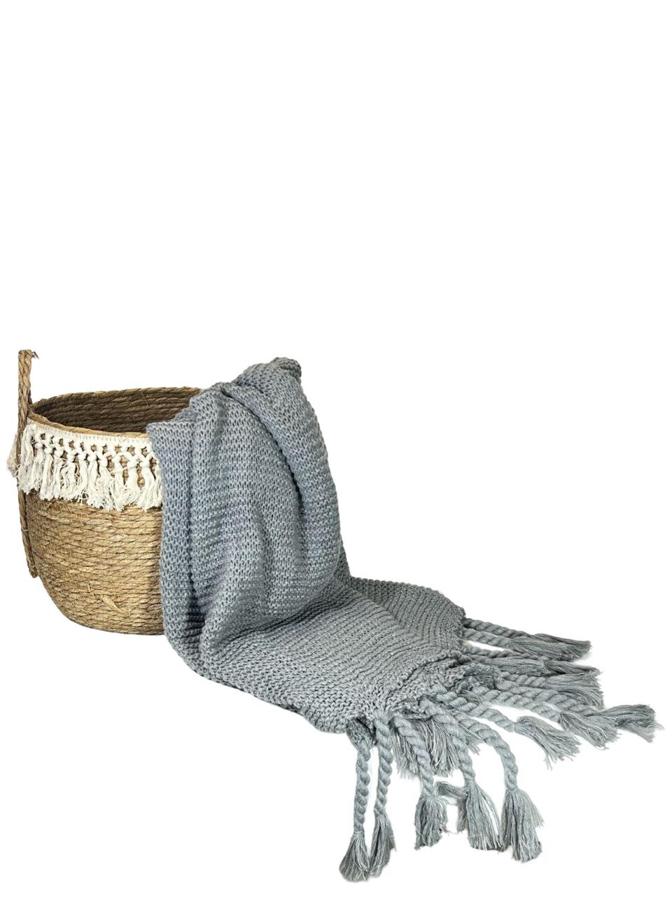 Manta Decorativa Fraza Gris Lazos