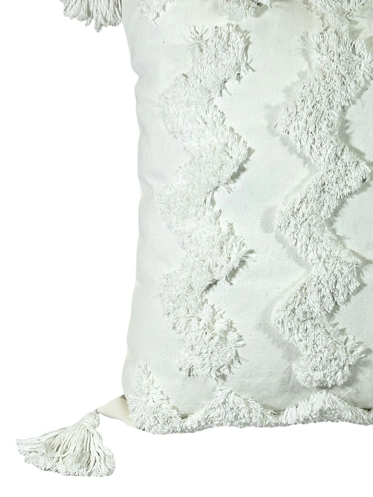 Cojin Decorativo Zigzag Blanco Borlas