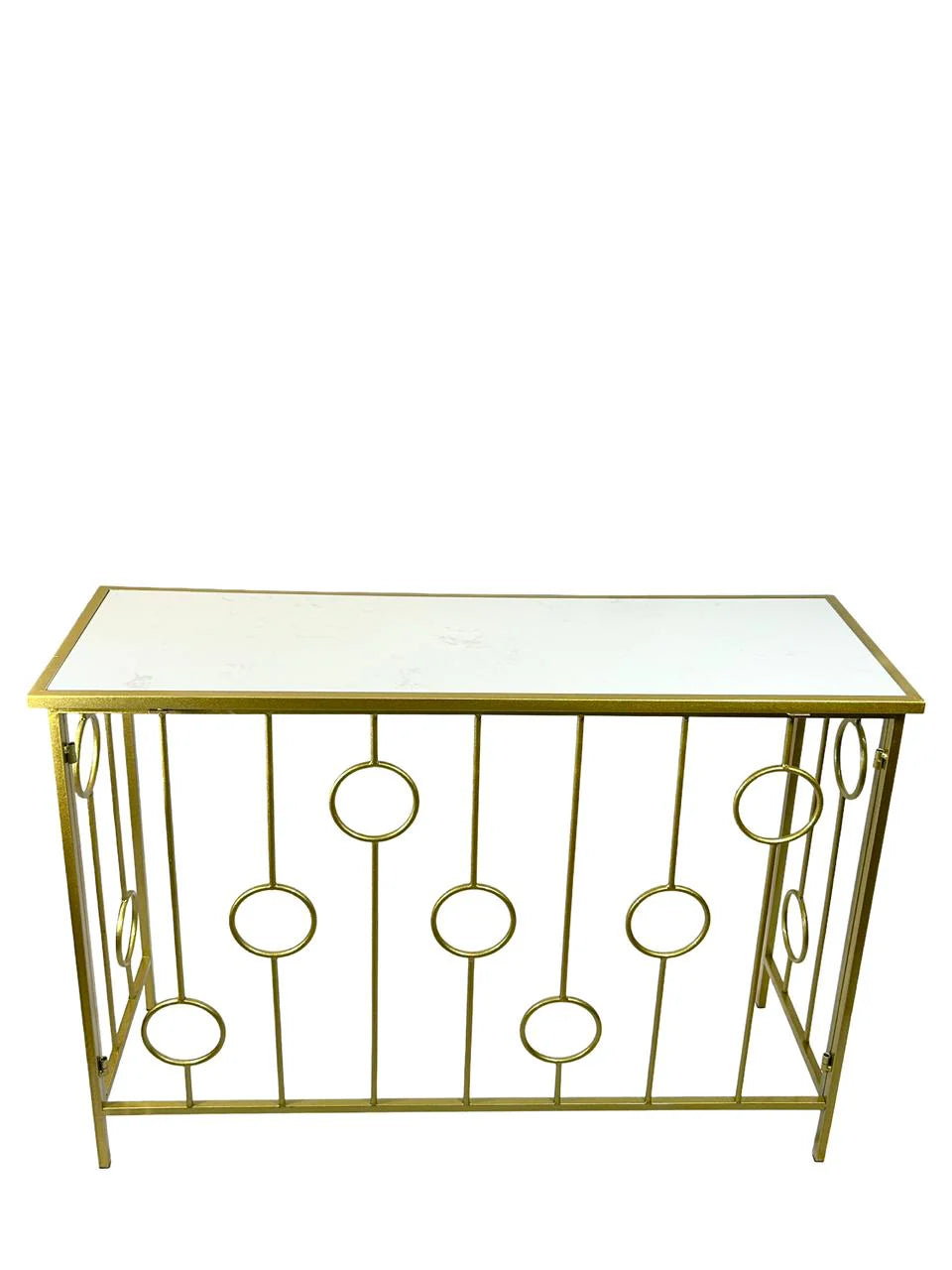 Consola Dorada Circulos Estructura Metalica 80 X 120 cm