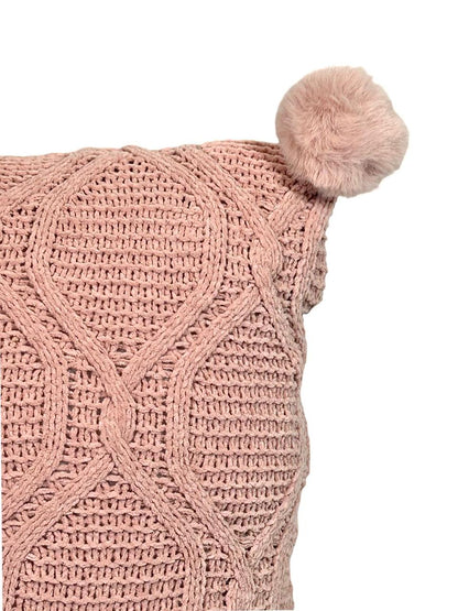 Cojin Decorativo Rombos Borlas Rosado