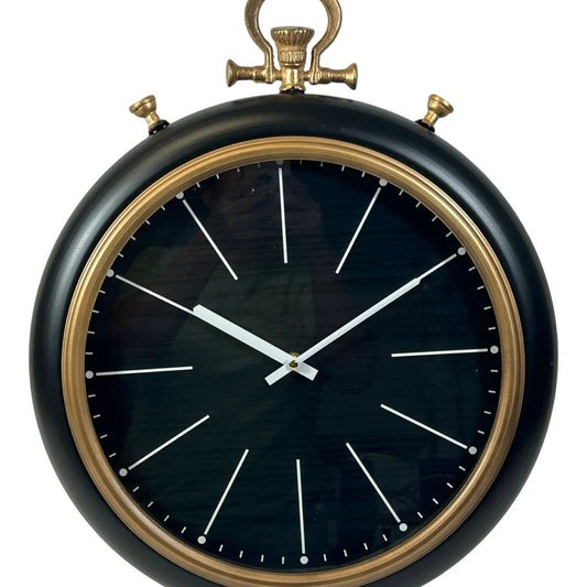Reloj de Pared Redondo Aviador Dorado y Negro 50cm
