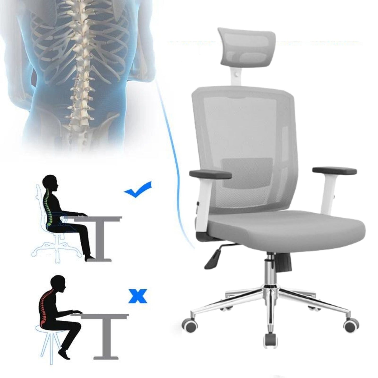 Silla De Oficina Piyert Alta Gris