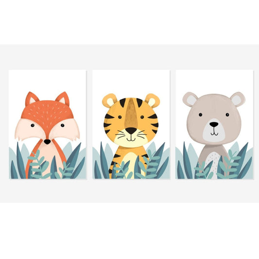 Cuadro Decorativo tipo Marmol Triptico Animales Kids  3 Unidades 70 x 50
