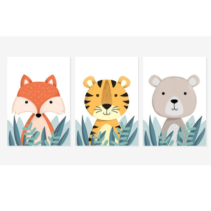 Cuadro Decorativo tipo Marmol Triptico Animales Kids  3 Unidades 40 x 40
