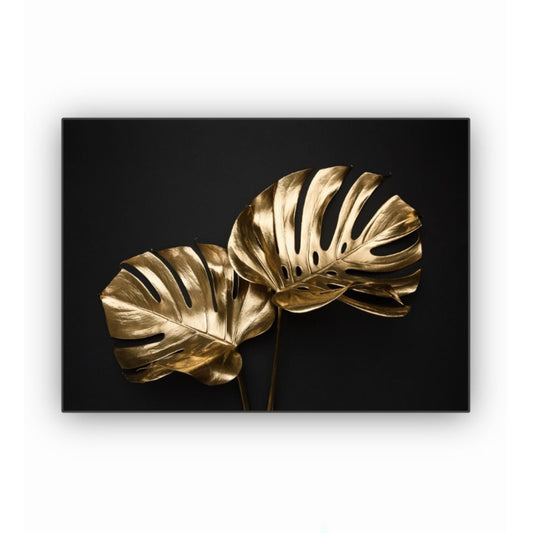 Cuadro Decorativo tipo Marmol Planta Mostera Gold 40 x 40