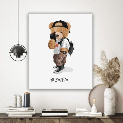Cuadro Decorativo tipo Marmol Oso Selfie 70 x 50