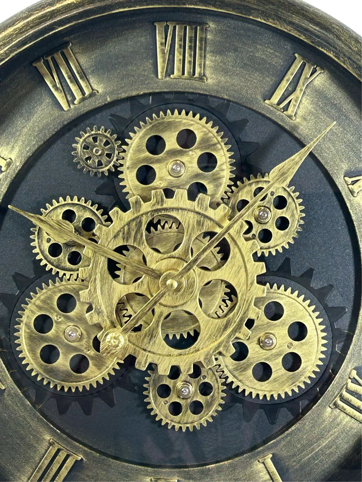 Reloj de Pared Redondo Maquinaria Dorado y Negro 39 Cm
