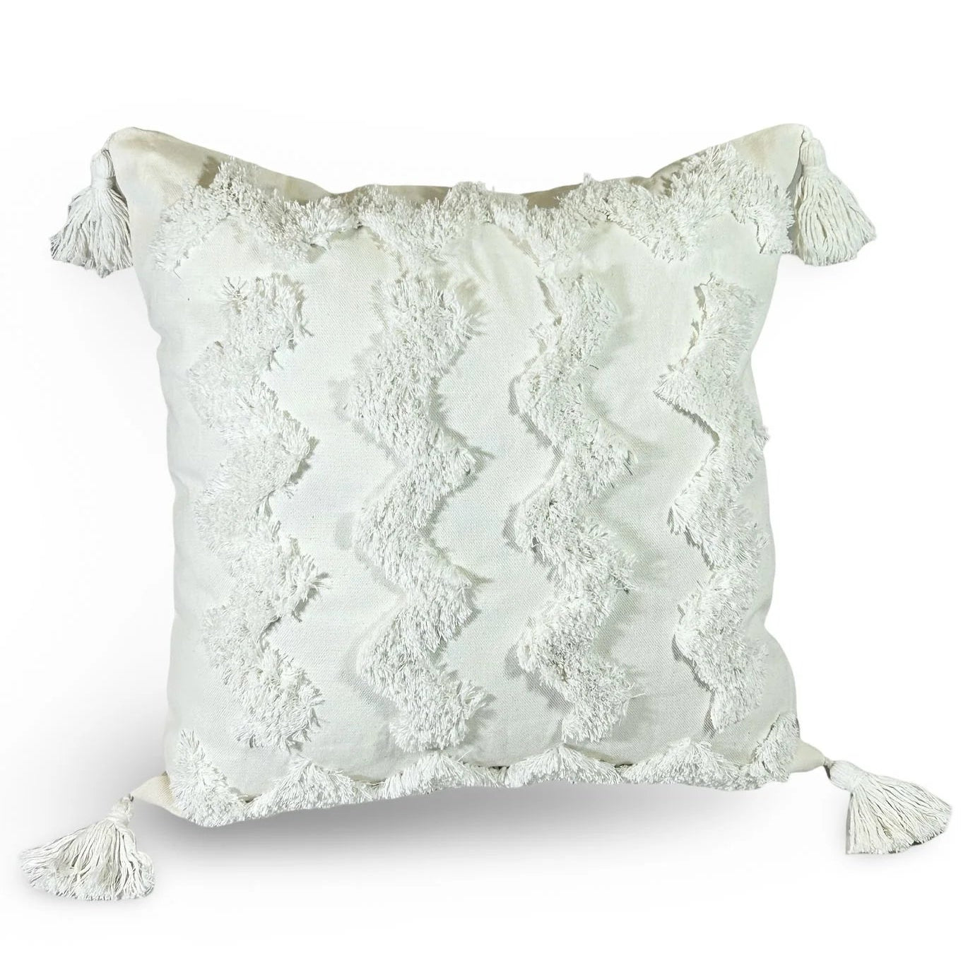 Cojin Decorativo  Zigzag Blanco Borlas