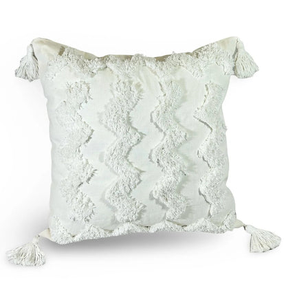 Cojin Decorativo  Zigzag Blanco Borlas