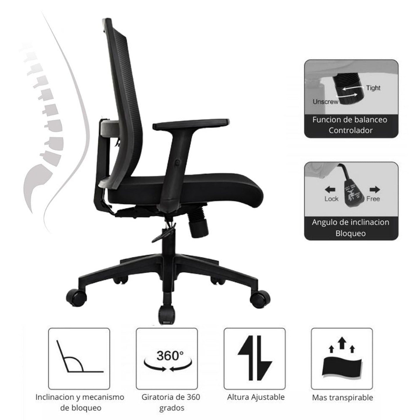 Silla De Oficina Sol Media Negro