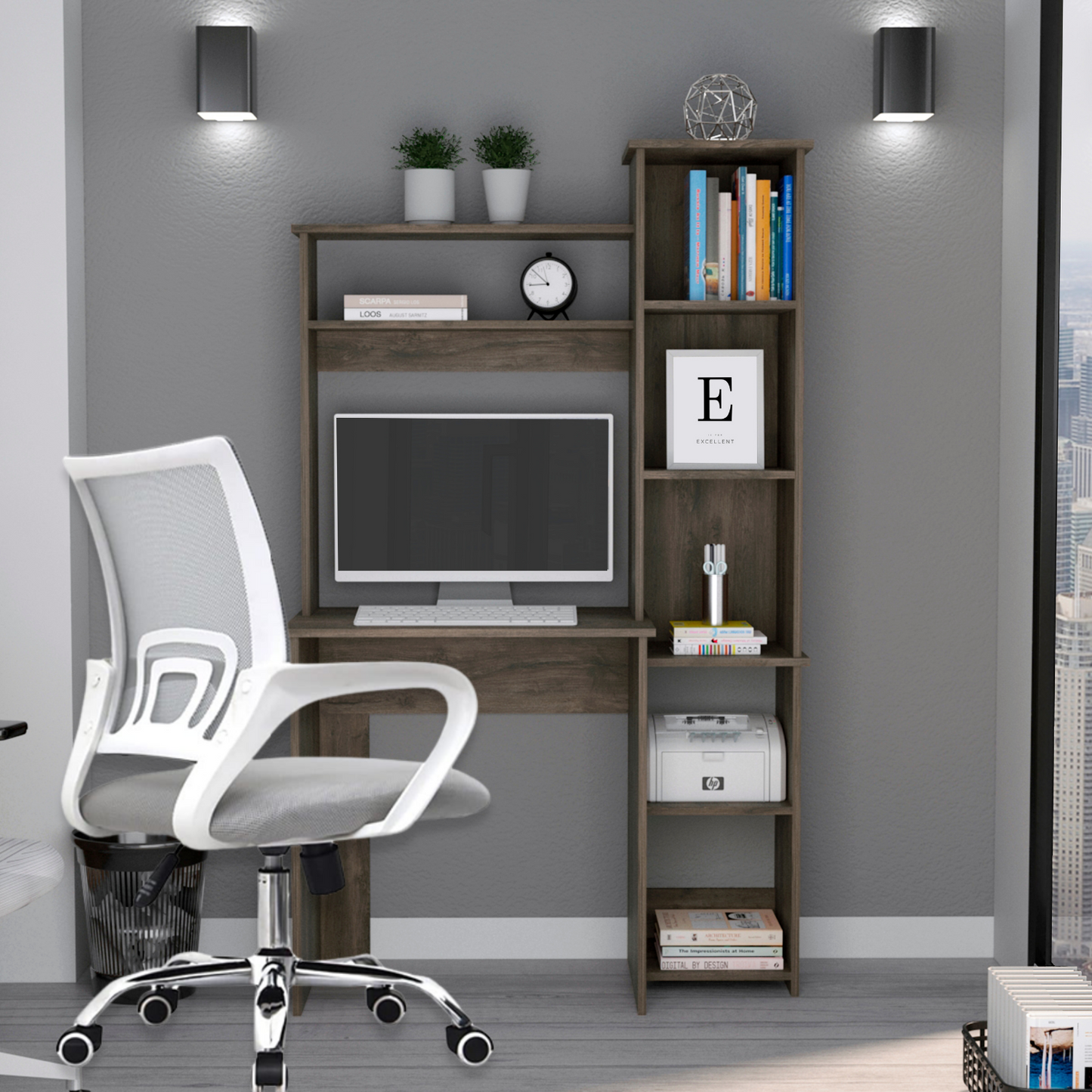 Silla De Oficina Berlin Premium Gris Blanco