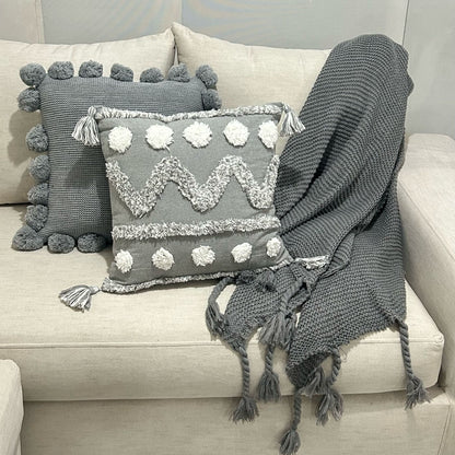 Manta Decorativa Fraza Gris Lazos