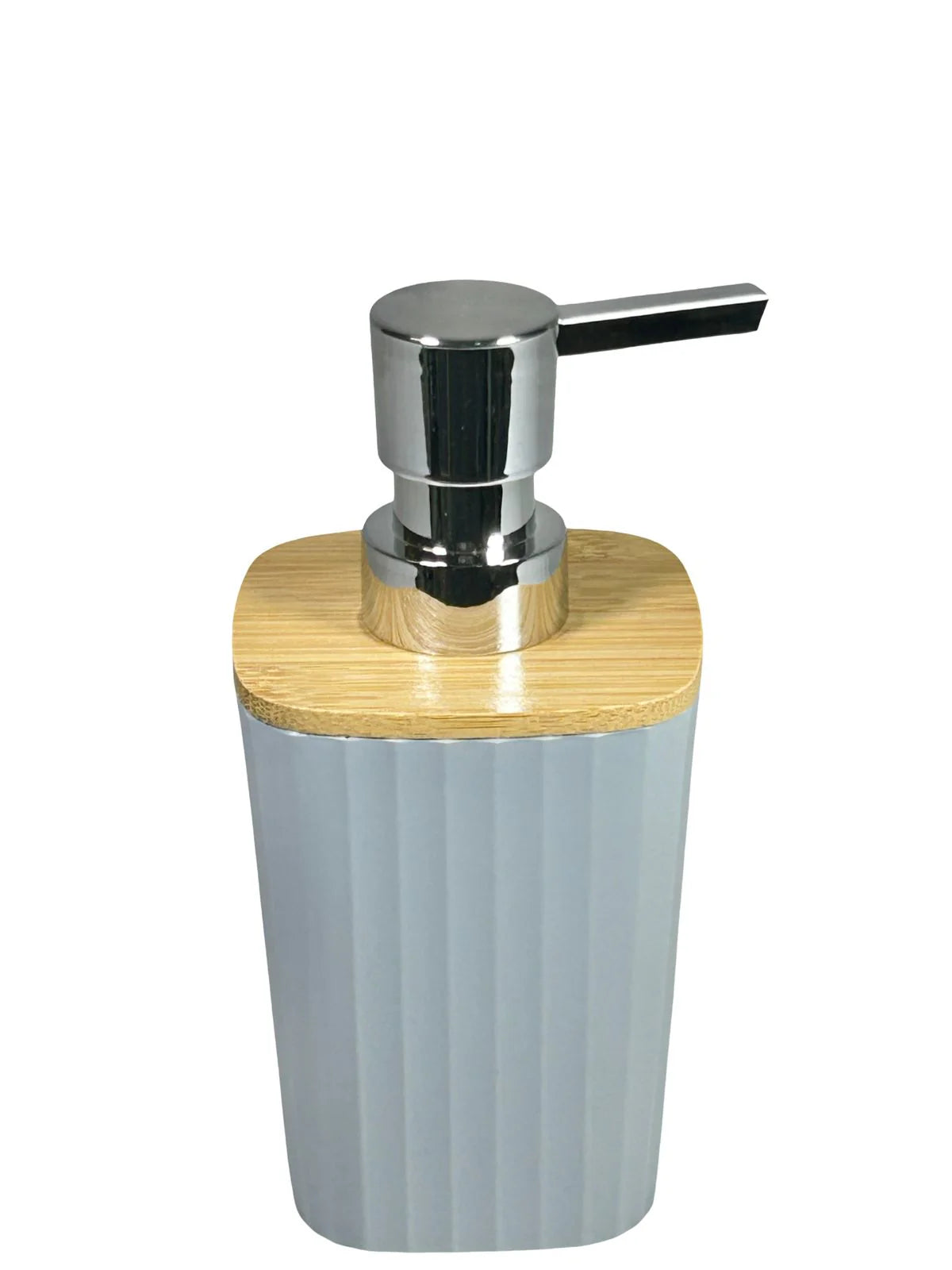 Dispensador de Jabon Gris y Madera Rayas