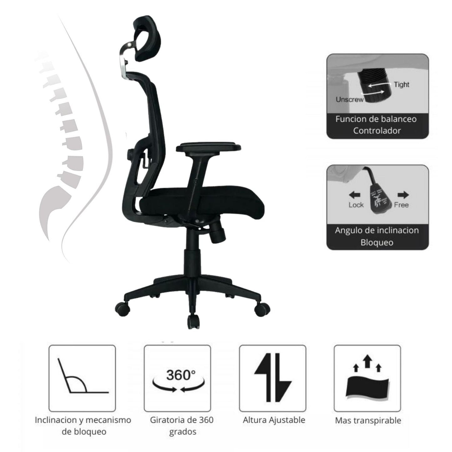 Silla de Oficina Siena Premium Negro