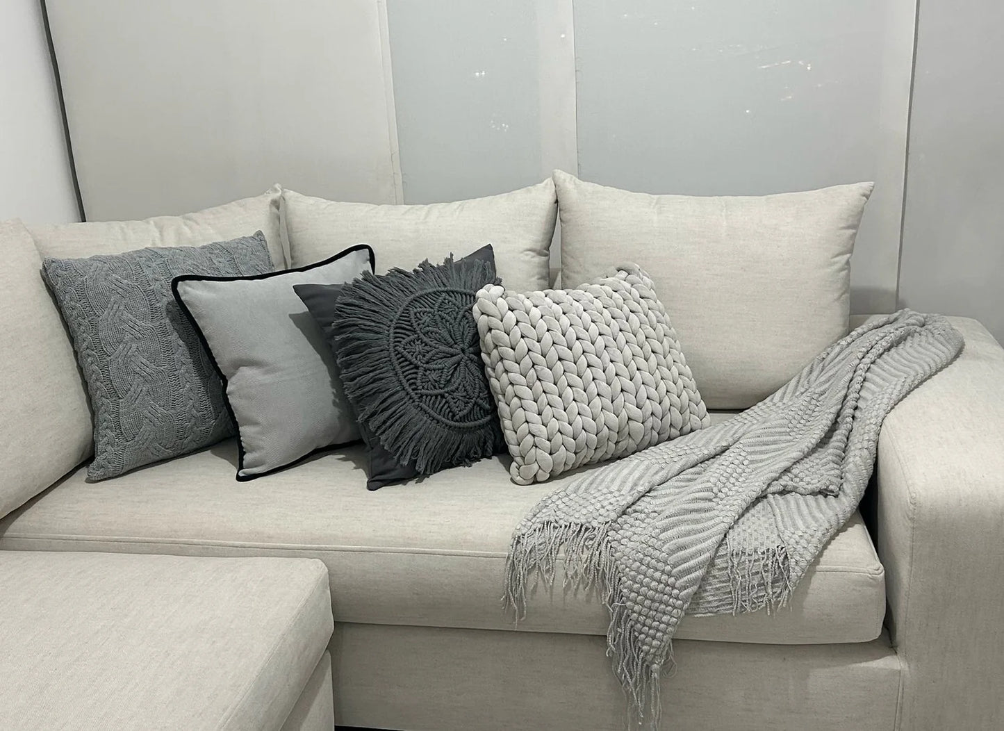Manta Decorativa Throw Tejido Punto Gris