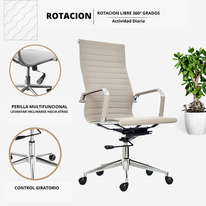 Silla De Oficina Alta Beige