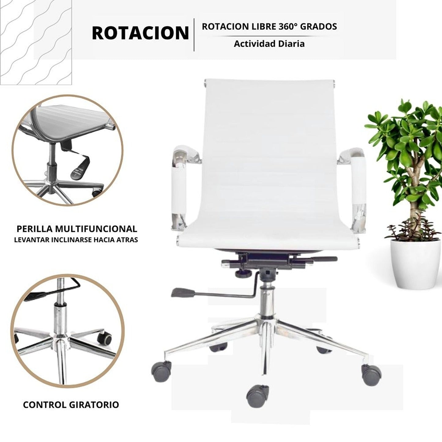 Silla De Oficina Alta Espalda Media Blanco
