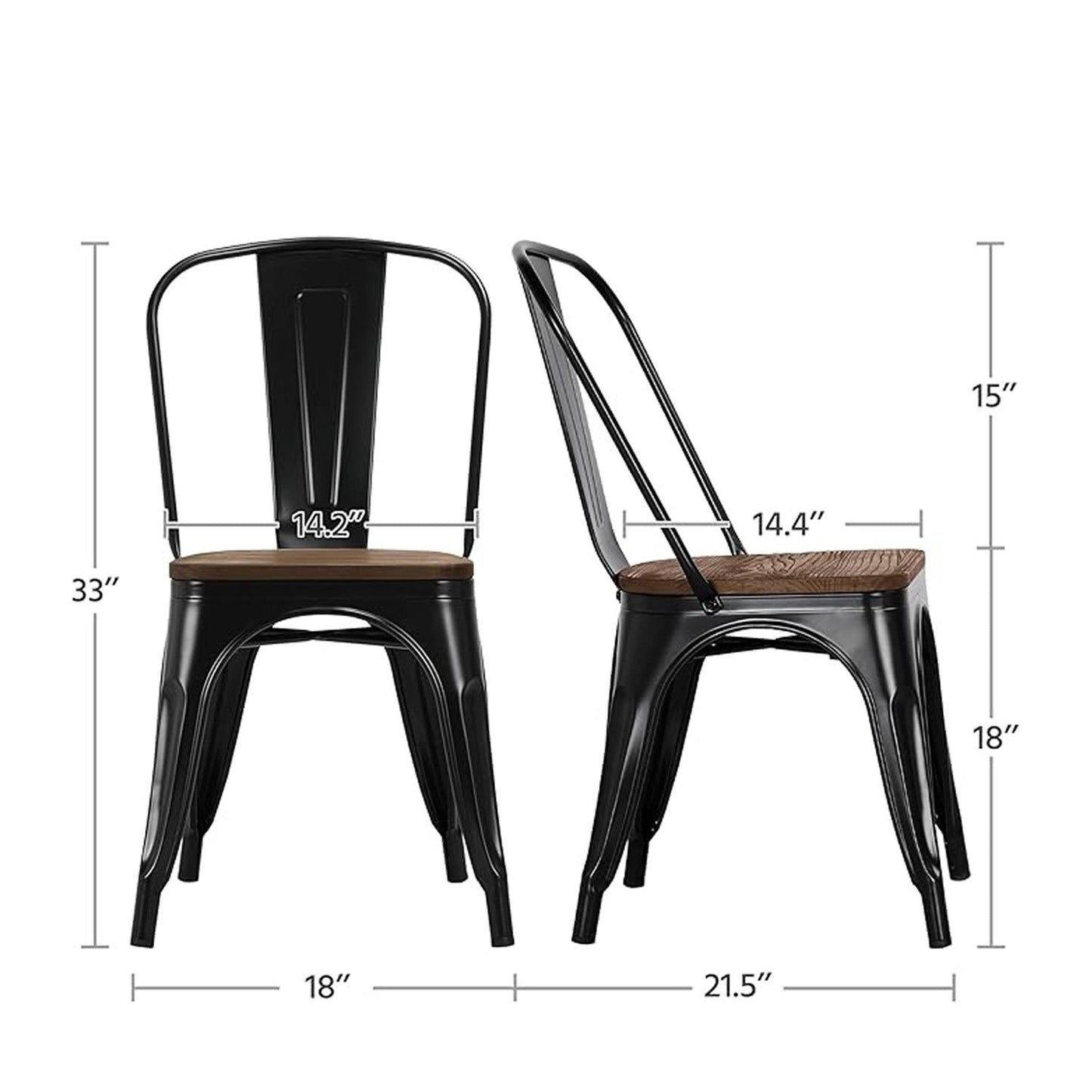 Silla Metalica con Espaldar Madera Negro